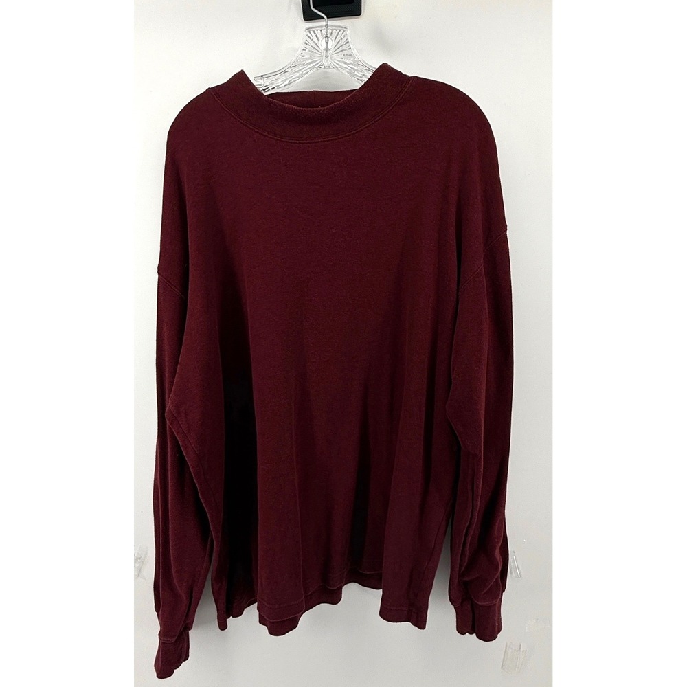 St Johns Bay Mens XL Burgundy Mock Neck Long Sleeve Cotton T-Shirt Staple Layers